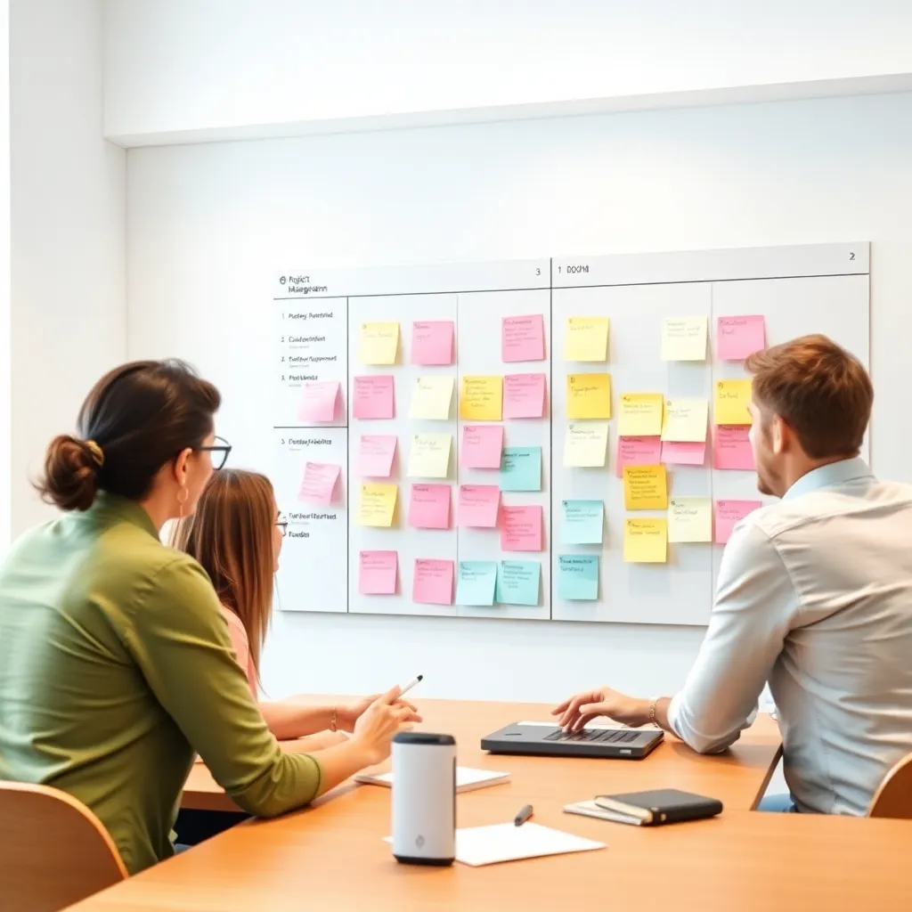 Agile projectmanagement workshop met post-its en kanban bord