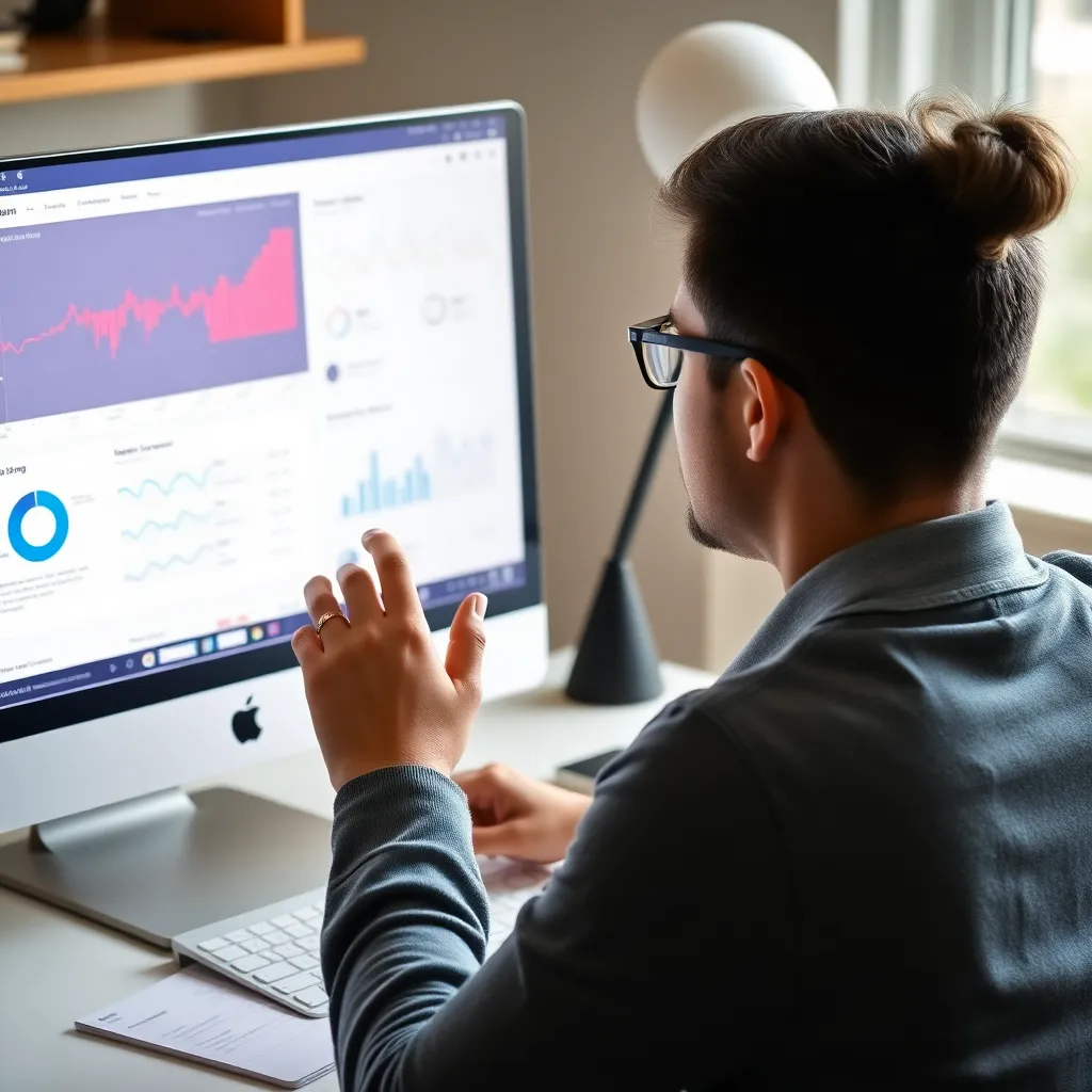 Persoon die werkt met datavisualisaties op computer