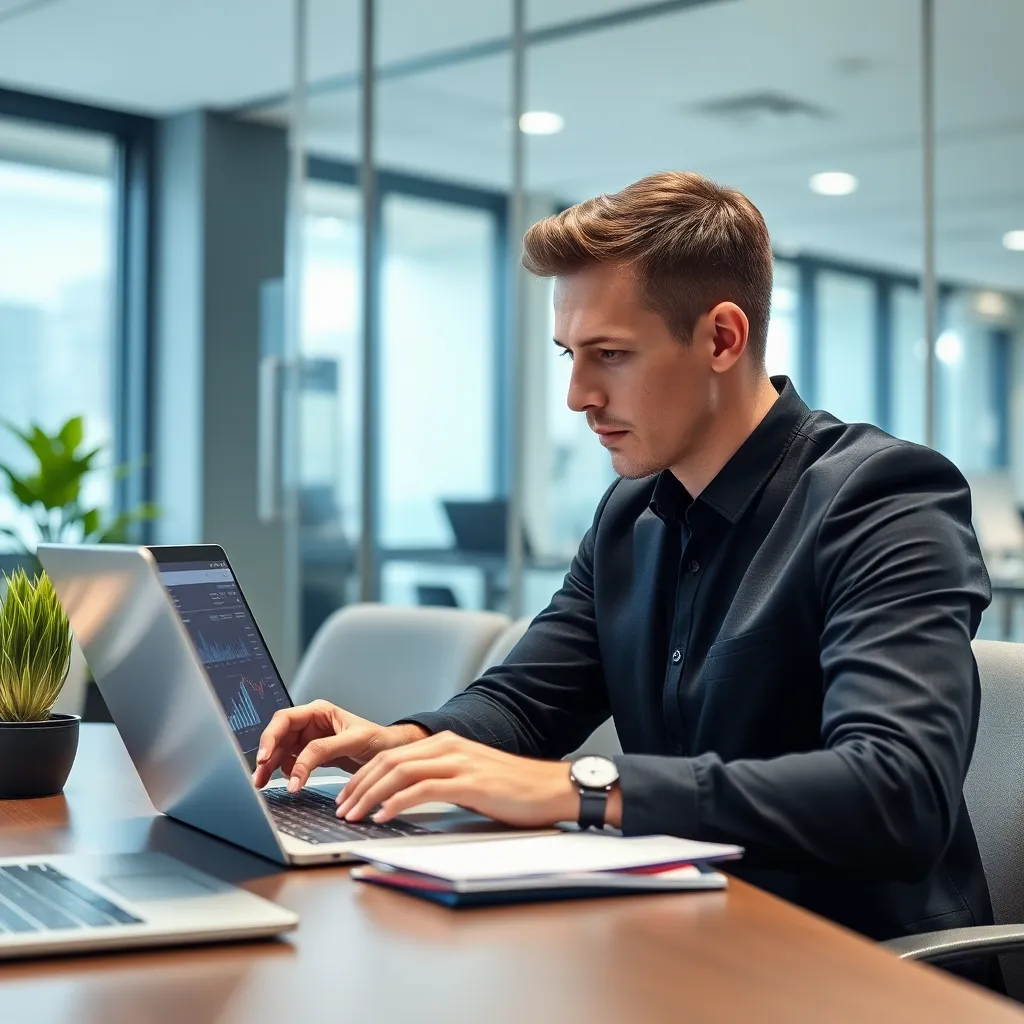 Professional die werkt aan data-analyse dashboard op laptop